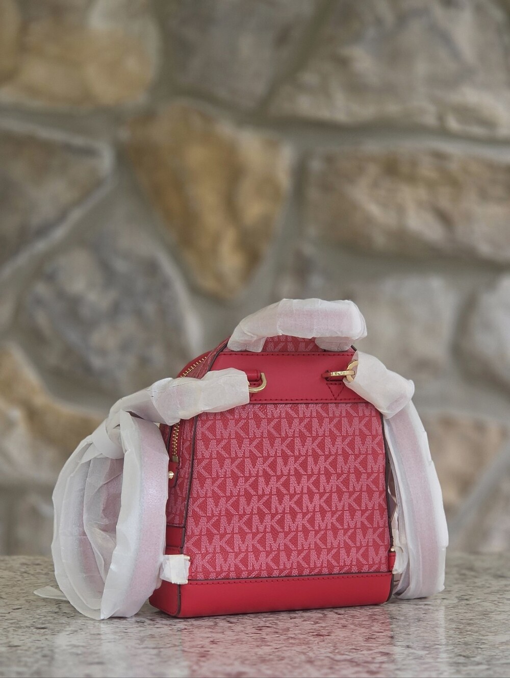 Michael Kors Rhea Extra Small Red Logo Convertible Backpack - Picture 3 of 7